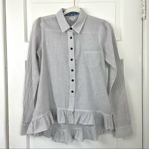 Perfect Anthropologie Odille Button Up Pinstripe Hi Lo Shirt Ruffle Hem 4